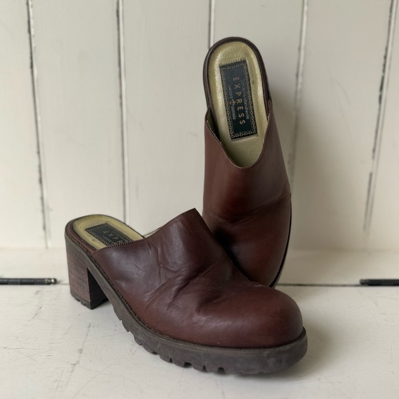 Express Metro Brown Leather Mules - Picture 1 of 9